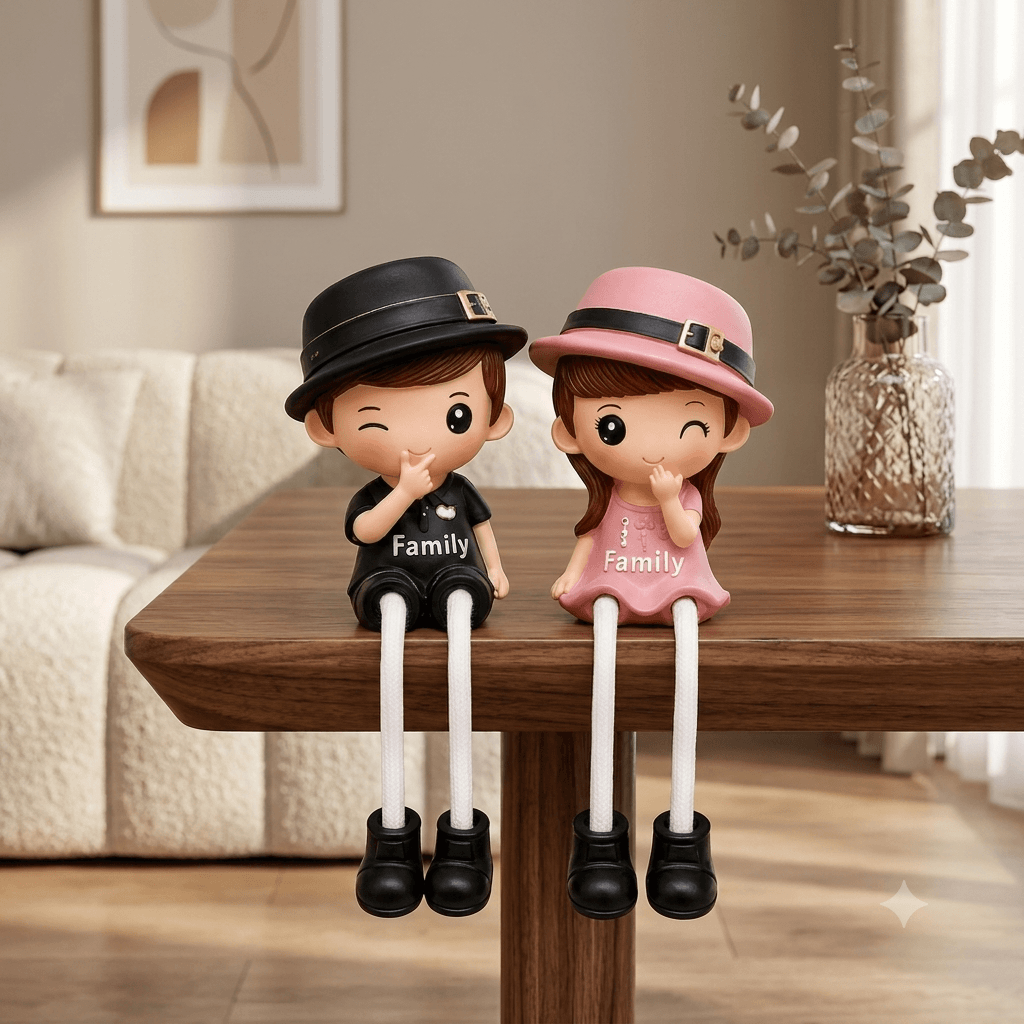Polyresin Hand Painted Seated Heart Couple Showpiece