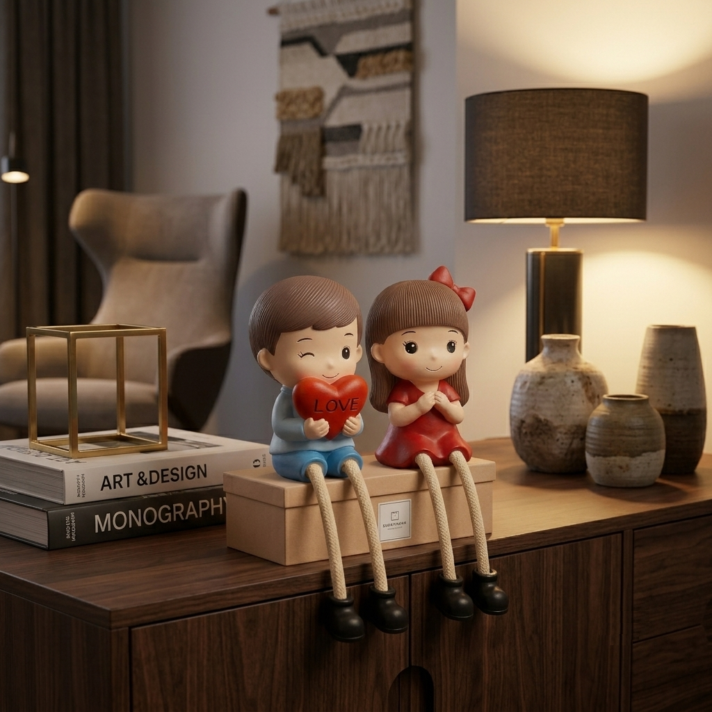 Polyresin Seated Heart Couple Showpiece