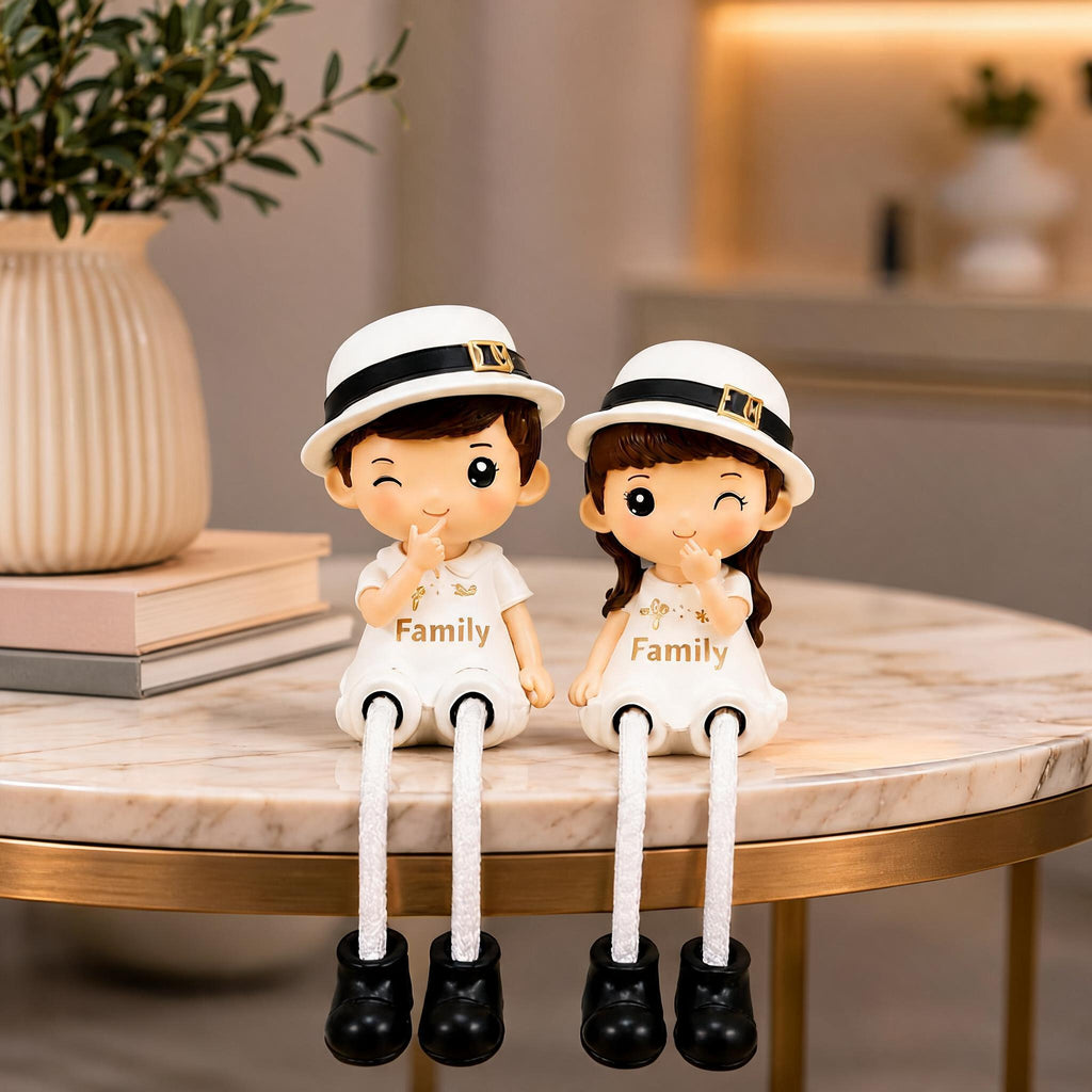 Polyresin Family Theme Hat Wearing Couple Showpiece