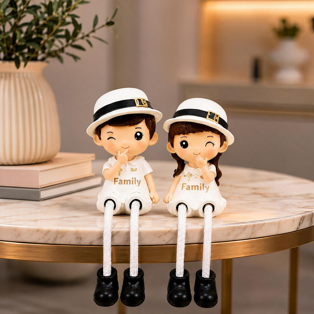 Polyresin Family Theme Hat Wearing Couple Showpiece