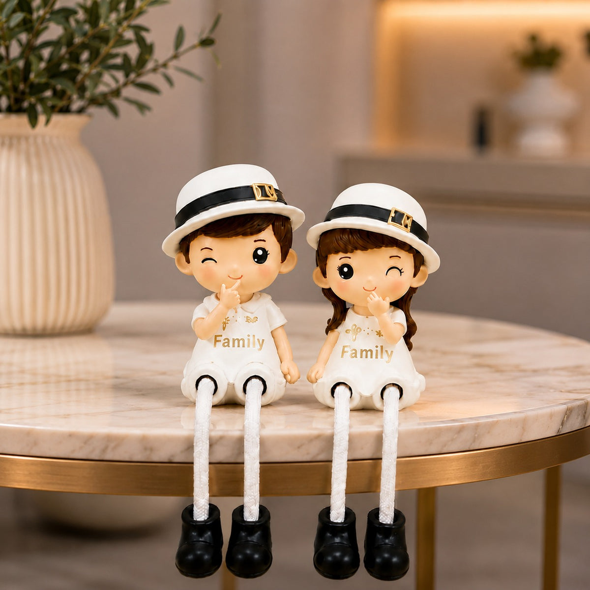Polyresin Family Theme Hat Wearing Couple Showpiece