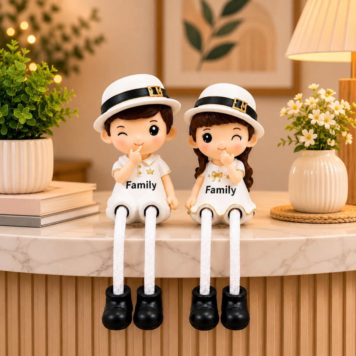 Polyresin Family Theme Hat Wearing Couple Showpiece