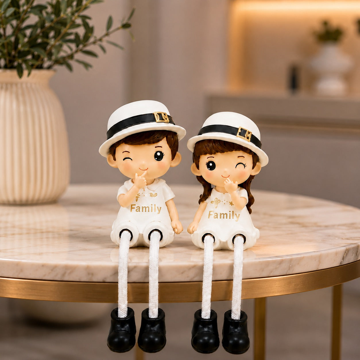 Polyresin Family Theme Hat Wearing Couple Showpiece