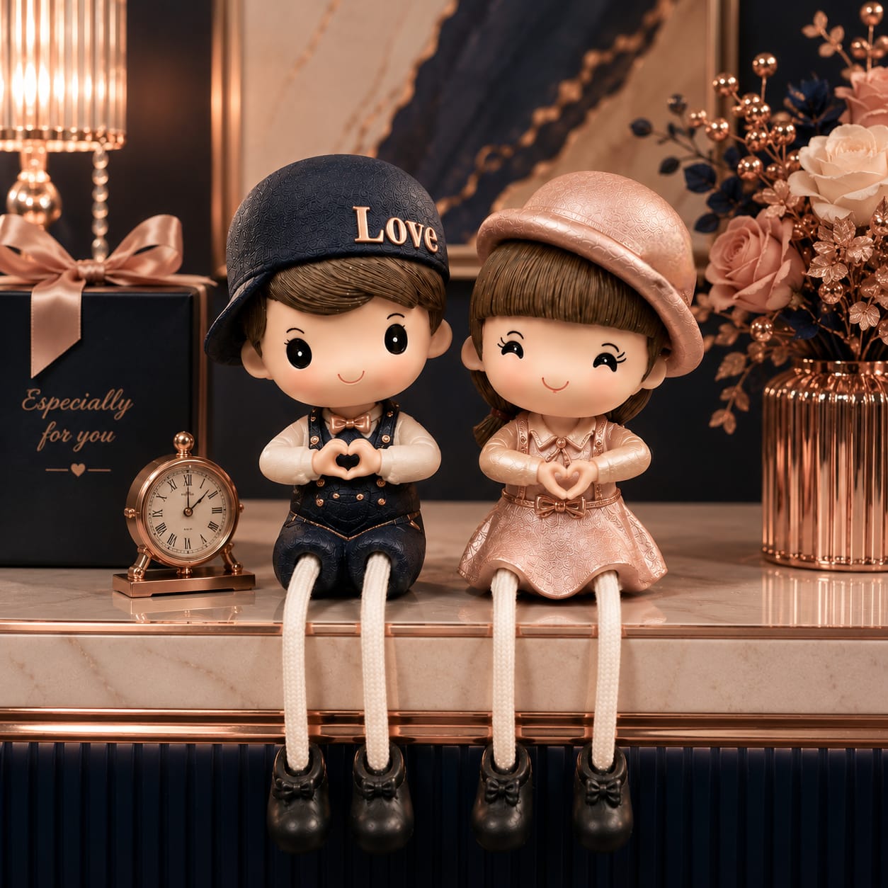 Polyresin Romantic Pastel Sitting Couple Showpiece
