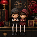 Polyresin Family Theme Matching Hats Couple Showpiece