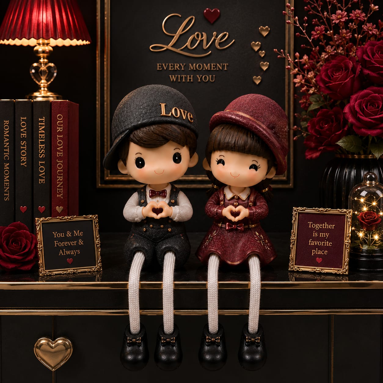 Polyresin Family Theme Matching Hats Couple Showpiece