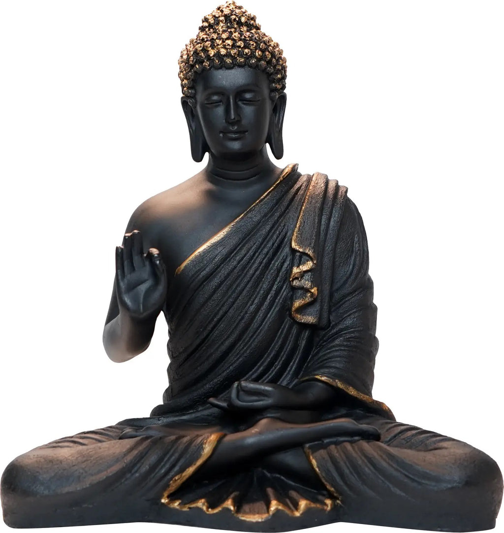 15-Inch Meditating Buddha Statue – Handcrafted Polyresin Idol in Black & Antique Gold Finish
