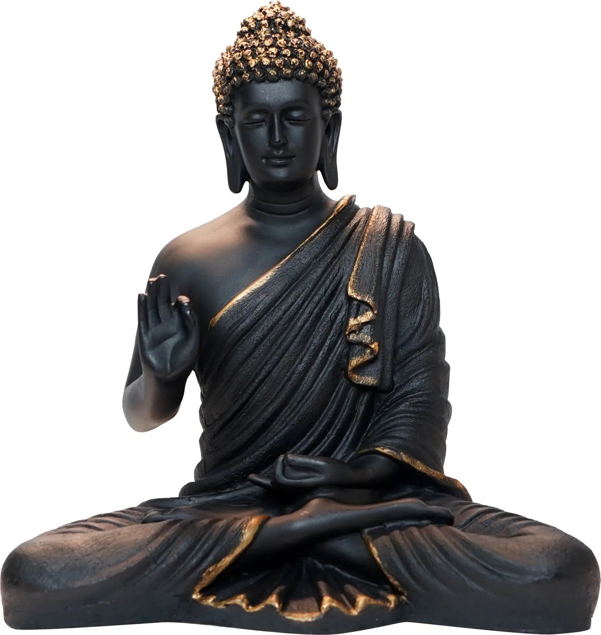 15-Inch Meditating Buddha Statue – Handcrafted Polyresin Idol in Black & Antique Gold Finish