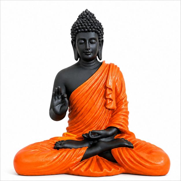 15-Inch Meditating Buddha Statue – Handcrafted Polyresin Idol in Orange & Black Finish