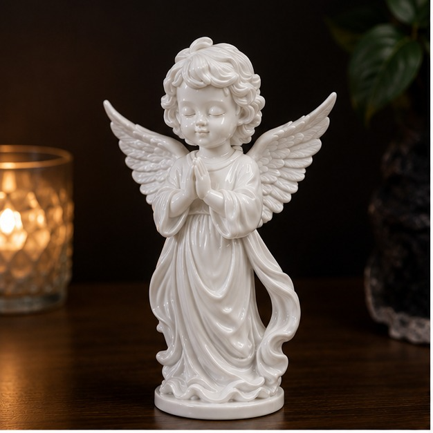 Polyresin White Praying Guardian Angel Showpiece