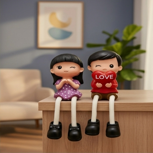 Polyresin Romantic Heart Holding Sitting Couple Showpiece