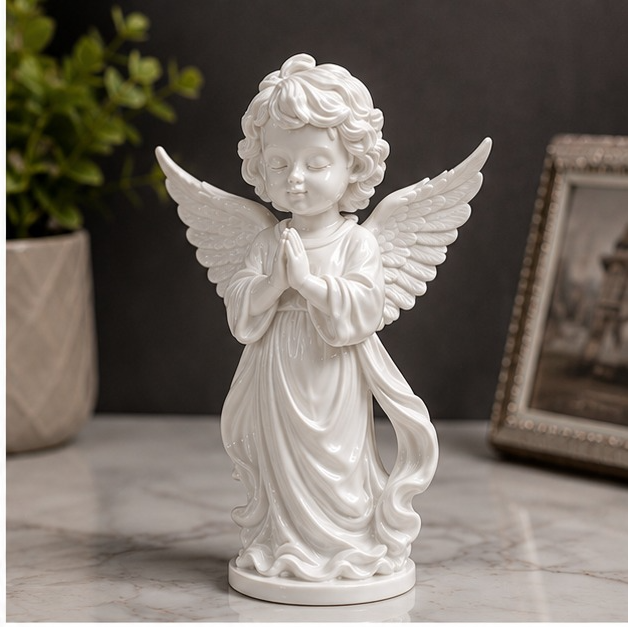 Polyresin White Praying Guardian Angel Showpiece