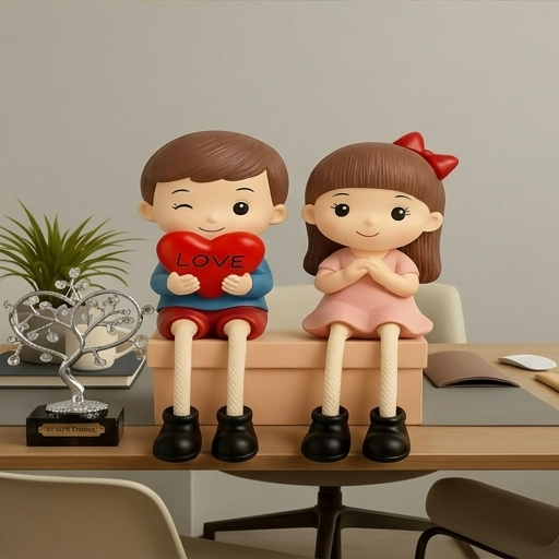 Polyresin Hand Painted Heart Sitting Couple Showpiece