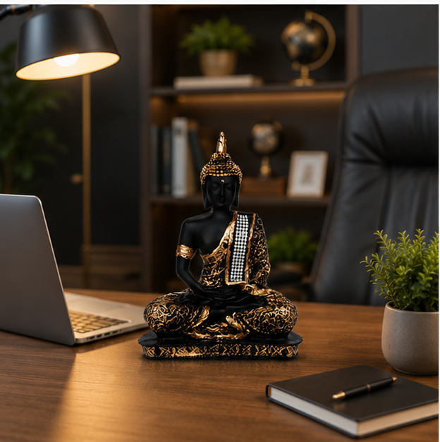 Polyresin Meditative Black Gold Buddha Showpiece