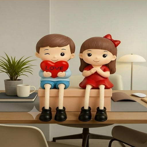 Polyresin Glossy Heart Holding Sitting Couple Showpiece