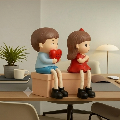 Polyresin Glossy Heart Holding Sitting Couple Showpiece