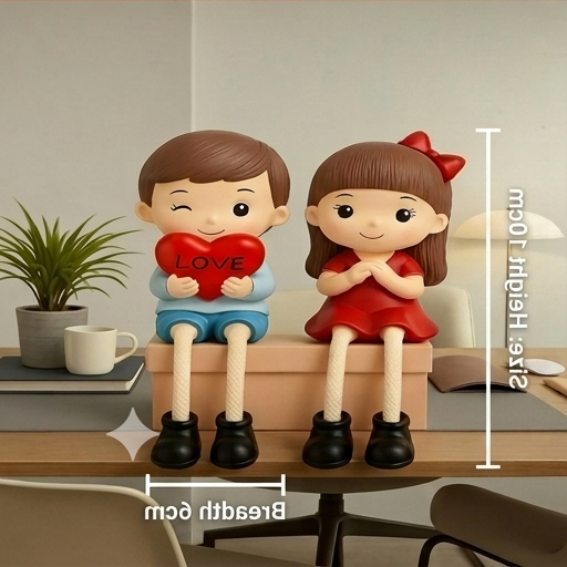 Polyresin Hand Painted Seated Heart Couple Showpiece