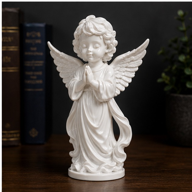 Polyresin White Praying Guardian Angel Showpiece