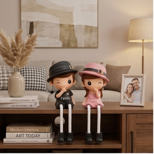 Polyresin Sweet Sitting Together Couple Showpiece