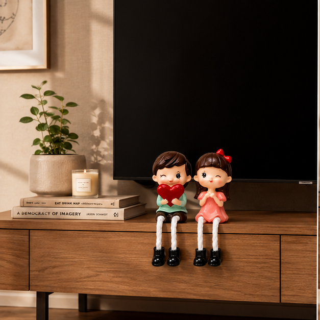 Polyresin Pastel Glossy Couple Showpiece