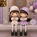 Cute Sitting Boy & Girl Couple Figurines with Dangling Legs | Home Decor Set of 2