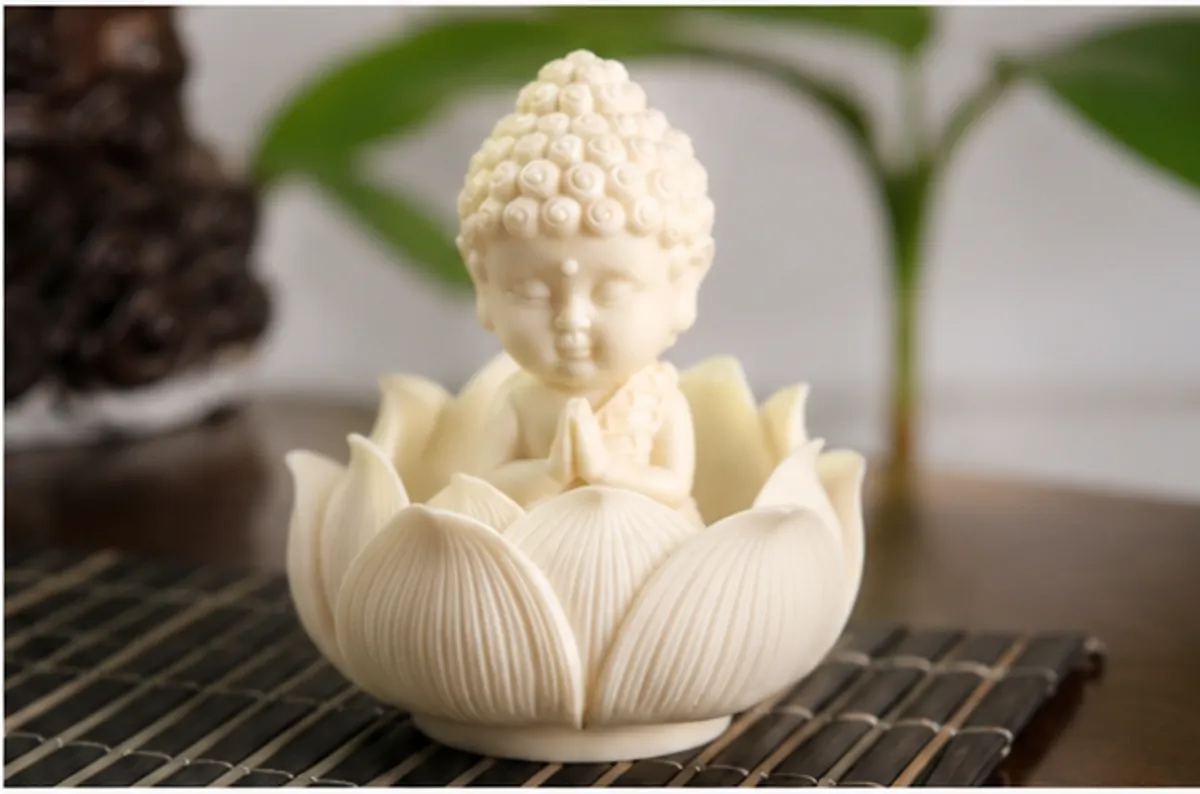 Polyresin Matte White Baby Buddha Monk Lotus Candle Holder