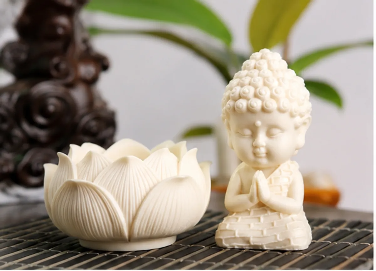Polyresin Matte White Baby Buddha Monk Lotus Candle Holder