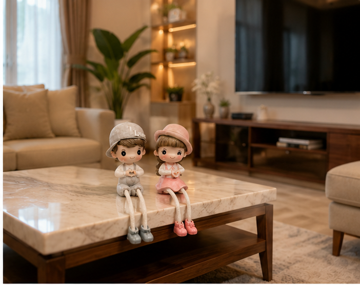Polyresin Pastel Hand Painted Sitting Couple Figurine