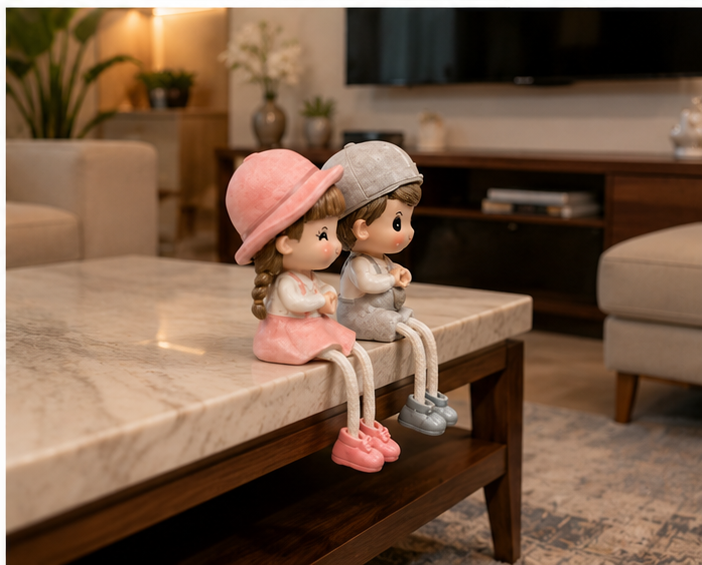 Polyresin Pastel Hand Painted Sitting Couple Figurine