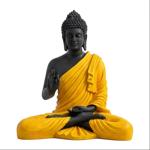 15-Inch Meditating Buddha Statue – Handcrafted Polyresin Idol in Black & Yellow Finish