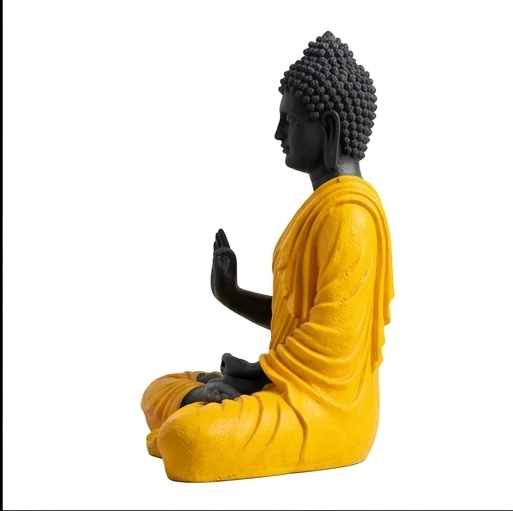 15-Inch Meditating Buddha Statue – Handcrafted Polyresin Idol in Black & Yellow Finish