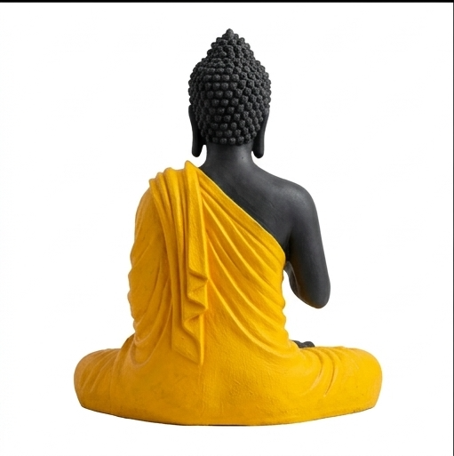 15-Inch Meditating Buddha Statue – Handcrafted Polyresin Idol in Black & Yellow Finish